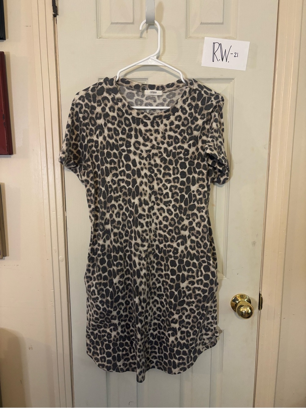 Cherish Leopard Print Short Sleeve Dress in Black and Cream